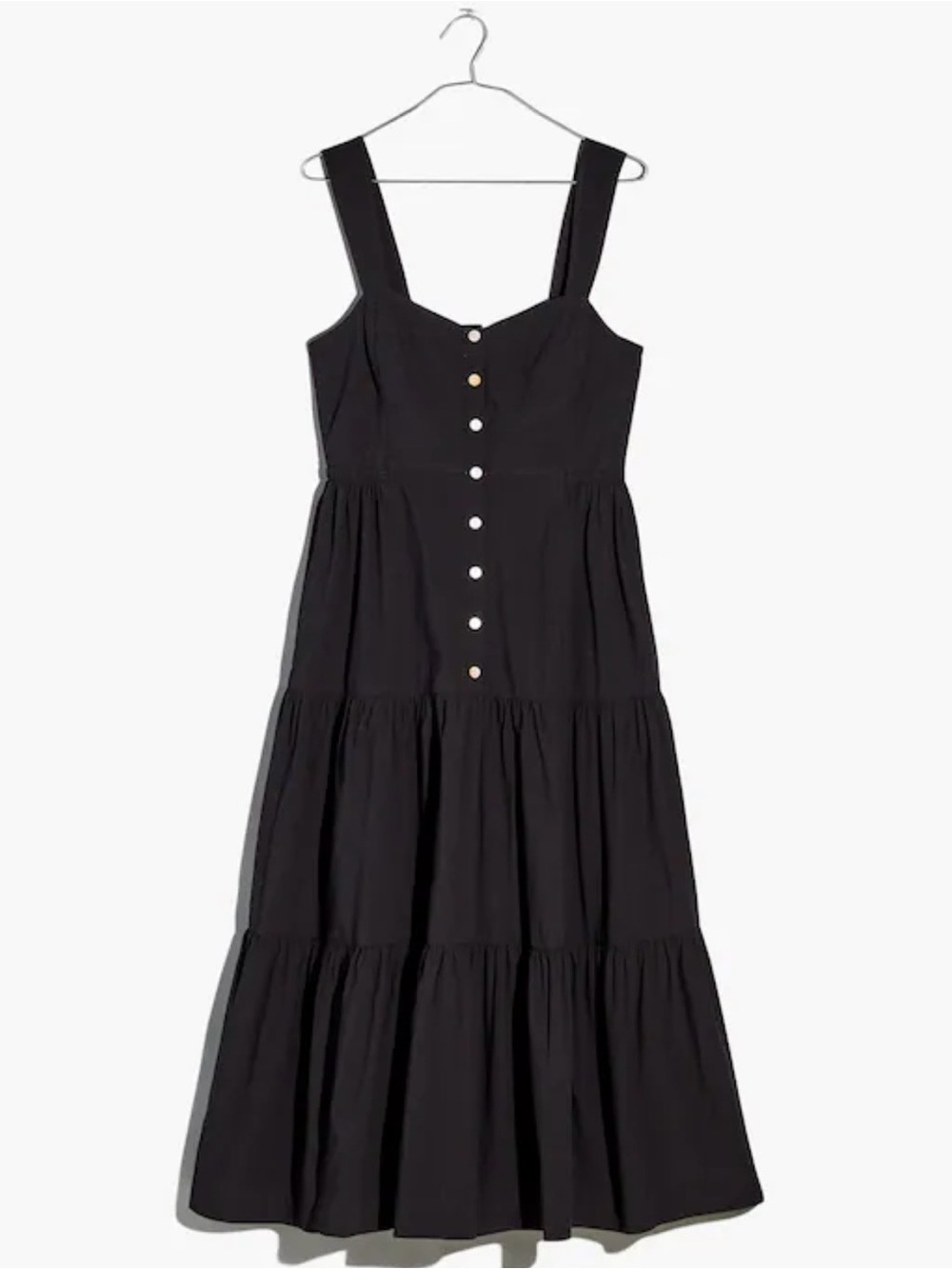 Madewell Black Tiered Button-Front Midi Dress